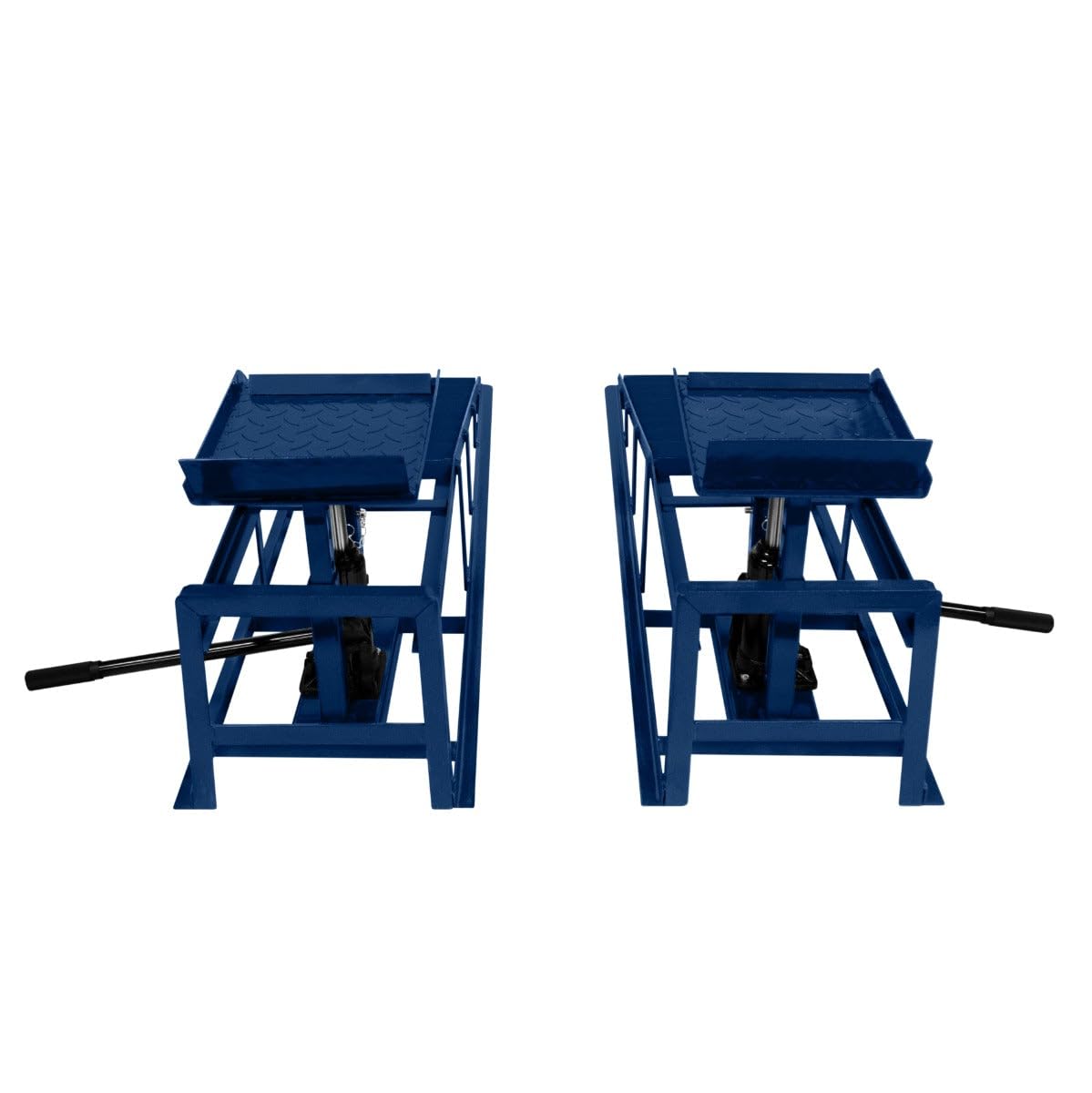 2X hydraulische Auffahrrampen Set 3T (3000kg) – höhenverstellbar 270-390mm, 34x26cm Plattform, max. Reifenbreite 245mm, blauer Stahl