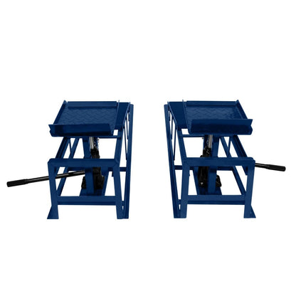 2X hydraulische Auffahrrampen Set 3T (3000kg) – höhenverstellbar 270-390mm, 34x26cm Plattform, max. Reifenbreite 245mm, blauer Stahl