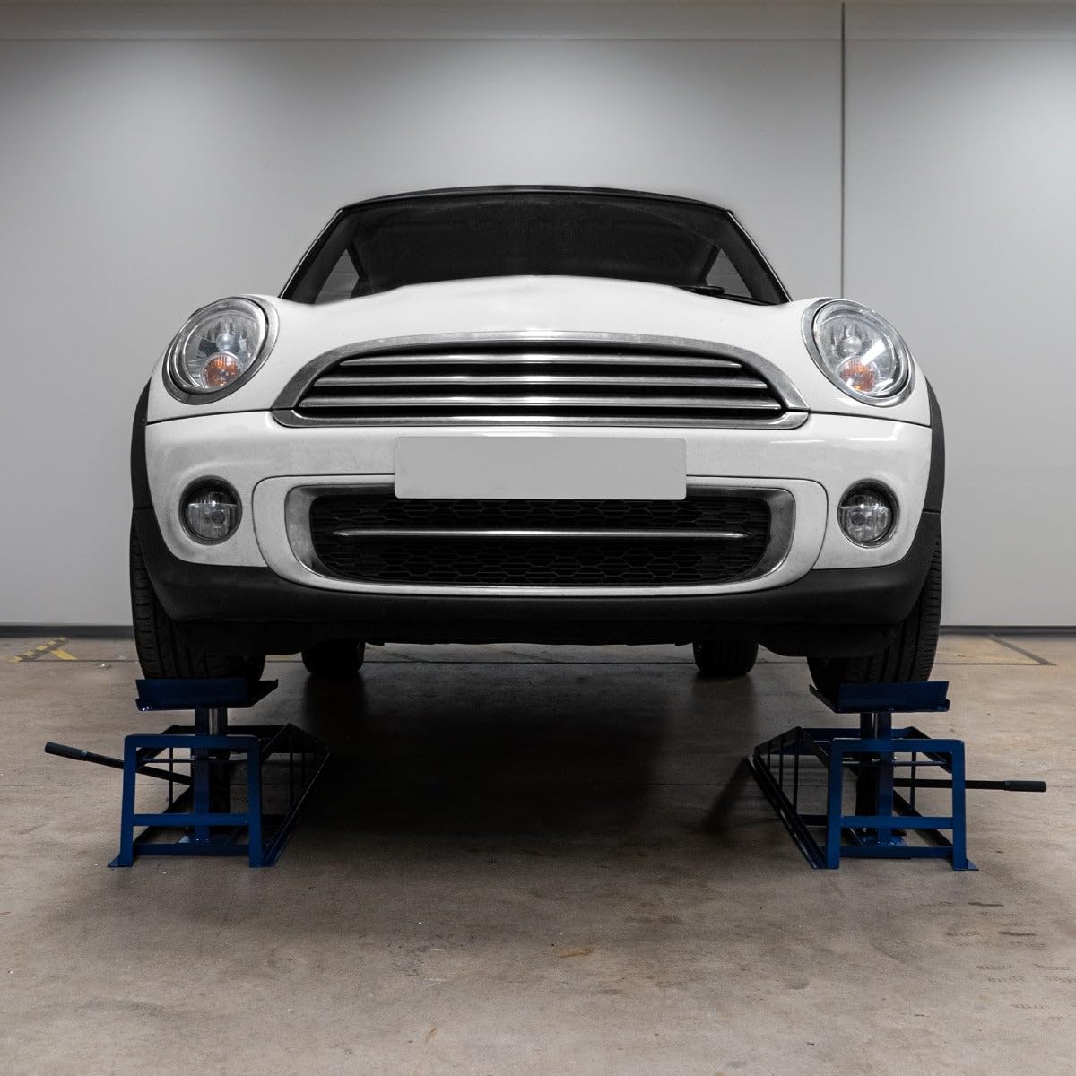 2X hydraulische Auffahrrampen Set 3T (3000kg) – höhenverstellbar 270-390mm, 34x26cm Plattform, max. Reifenbreite 245mm, blauer Stahl