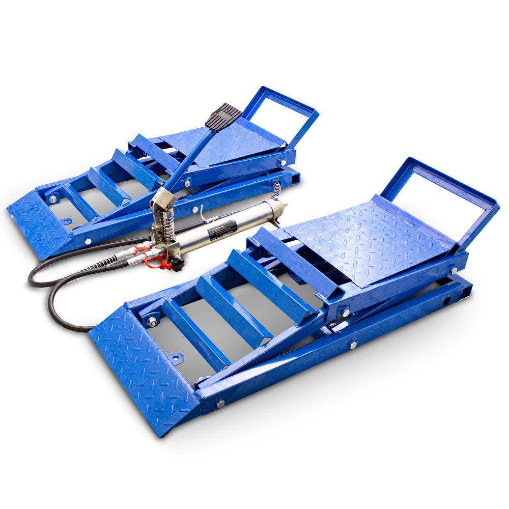 BITUXX® 2er Set hydraulische Auffahrrampen für PKW – höhenverstellbar, Wartungsrampe, Hebebühne, blau