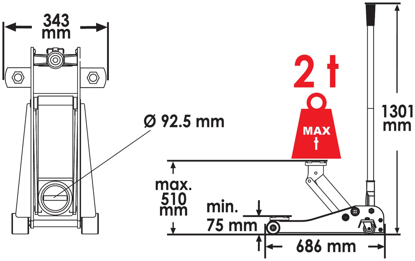 ViGOR Hydraulik Rangier-Wagenheber V6028 – Turbo-Lift, Stahlkorpus, ideal für Radwechsel & Fahrzeugreparaturen, rot-schwarz
