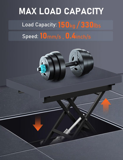 DIHOOL Scherenhubtisch Elektrisch scherenhebebühne kfz hebebühne DIY hubtisch(150kg Tragkraft,485mm Hubhöhe)