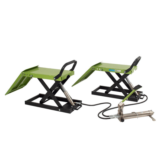 TRUTZHOLM hydraulische Auffahrrampe – höhenverstellbar, 1360 kg Tragkraft, 34 cm breite Hebeplattform, doppelte Hebebühne, schwarz/grün