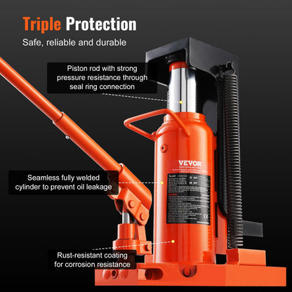 VEVOR Hydraulischer Wagenheber – 10t/20t Tragkraft an Spitze, 30-190 mm Zehenhöhe, 32-48 cm Hubhöhe, luftbetrieben, für Maschinen & Industrie