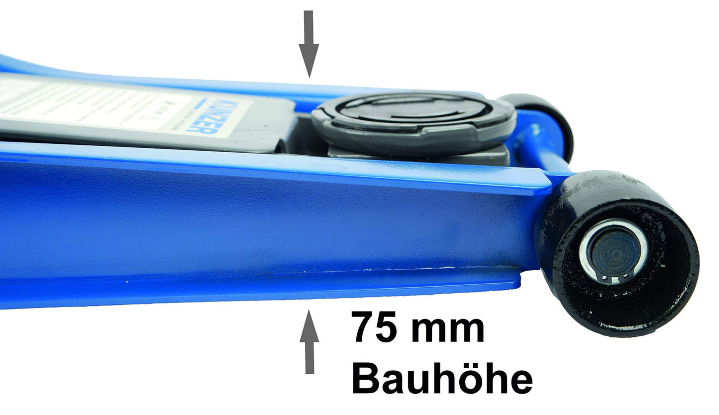 KUNZER WK 1075 FSH Hydraulischer Rangierwagenheber extra flach – 2000 kg Tragkraft Doppelpumpsystem mit Fußschnellhub