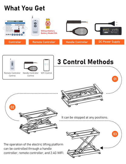 DIHOOL Scherenhubtisch Elektrisch scherenhebebühne kfz hebebühne DIY hubtisch(150kg Tragkraft,485mm Hubhöhe)