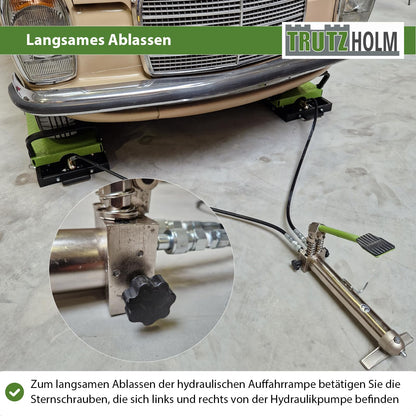 TRUTZHOLM hydraulische Auffahrrampe – höhenverstellbar, 1360 kg Tragkraft, 34 cm breite Hebeplattform, doppelte Hebebühne, schwarz/grün
