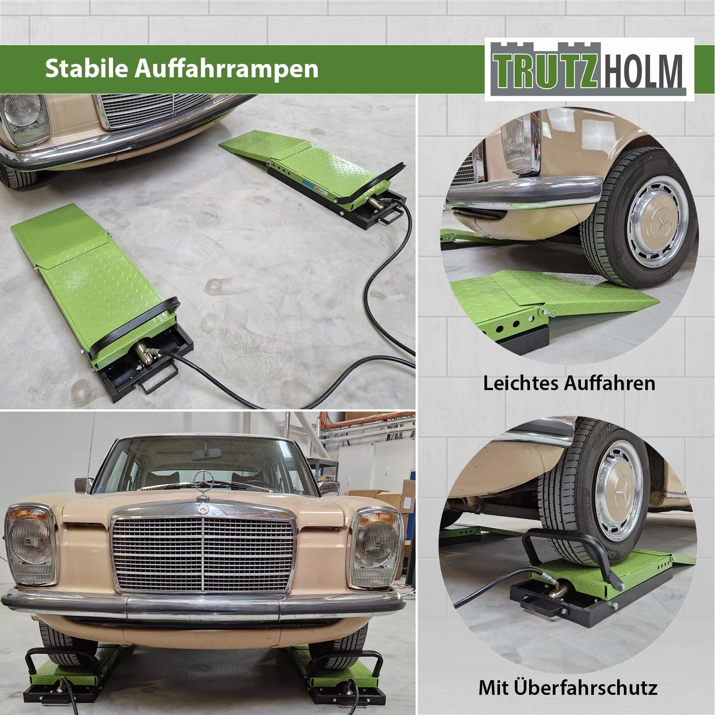 TRUTZHOLM hydraulische Auffahrrampe – höhenverstellbar, 1360 kg Tragkraft, 34 cm breite Hebeplattform, doppelte Hebebühne, schwarz/grün