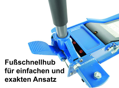 KUNZER WK 1075 FSH Hydraulischer Rangierwagenheber extra flach – 2000 kg Tragkraft Doppelpumpsystem mit Fußschnellhub